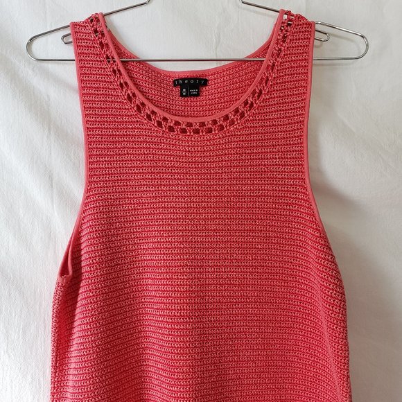 theory Bronella Arabis Tint Salmon Pink Crochet Tank Shift Mini Dress M Medium - Picture 2 of 12